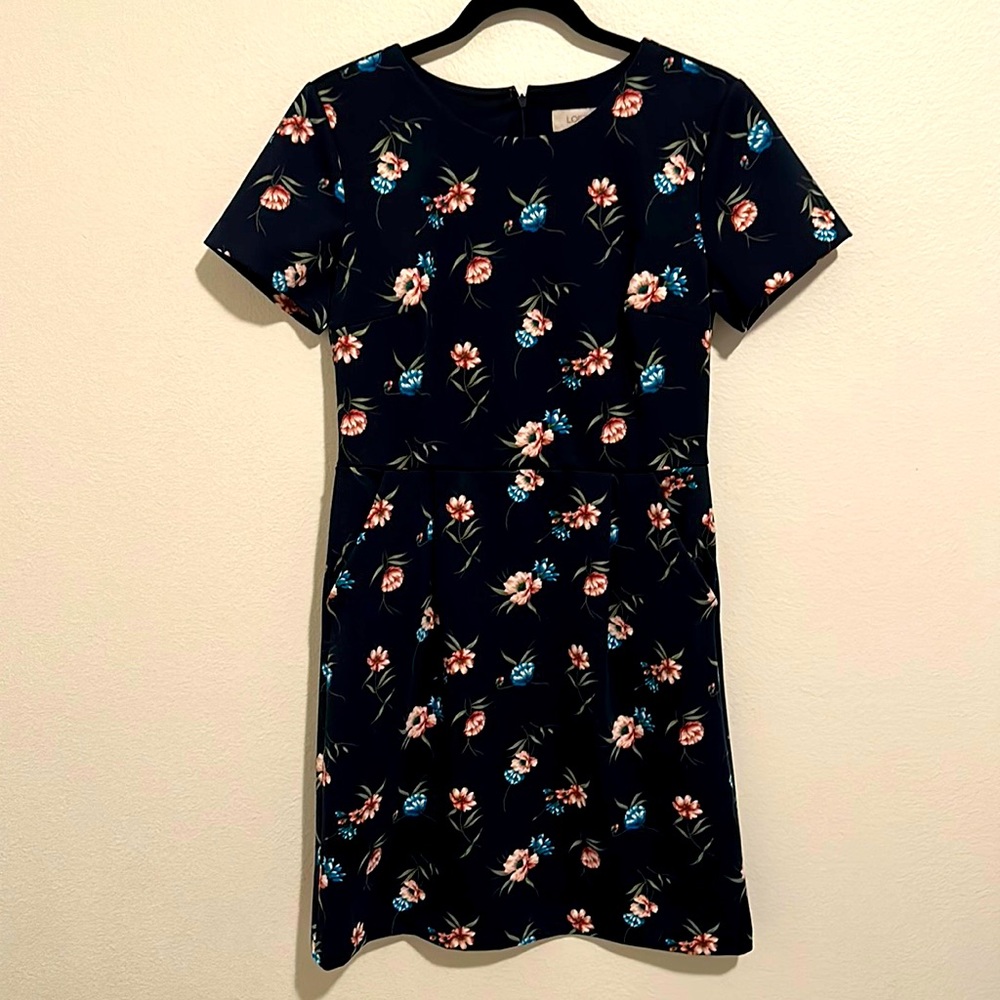 LOFT Navy floral dress with pockets.